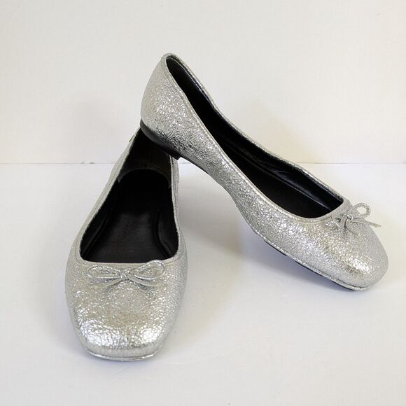 Tory Burch Laila 2 Driver Size 7M Ballet Flats Crinkle Metallic Silver Sparkle - Picture 1 of 14